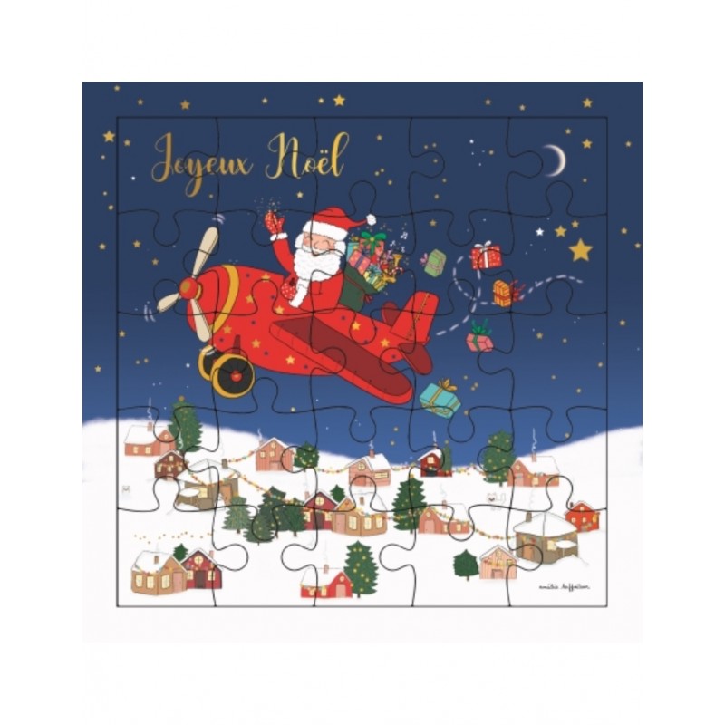 Carte puzzle - Avion Noël