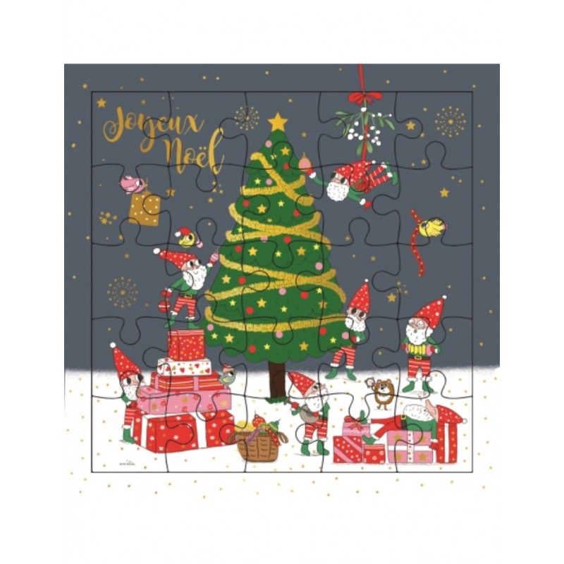 Carte puzzle - Sapin lutins...