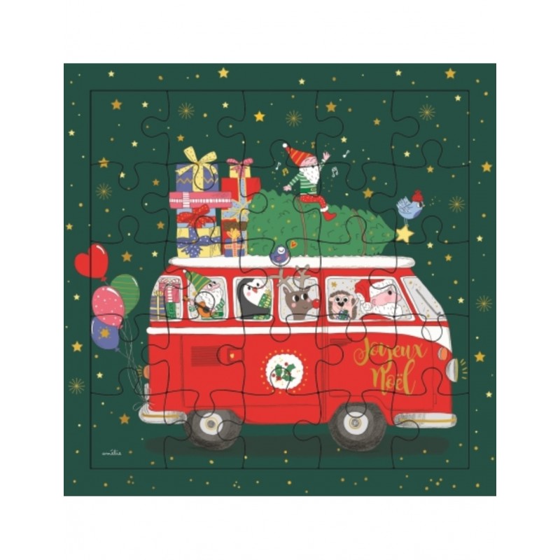 Carte puzzle Bus Noël